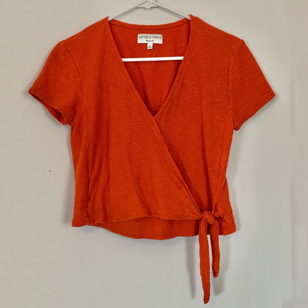 Madewell Texture & Thread Wrap Top - Orange XS